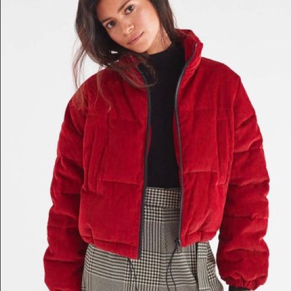 Red Corduroy Puffer Jacket Urban 